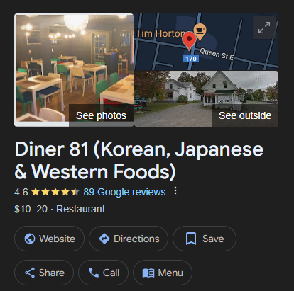 Google Review for Diner 81